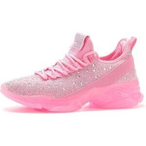 Women's Rhinestone Mesh Slip On Walking Breathable Pink Glitter Sneaker Shoes